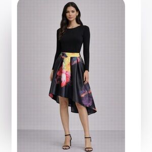 A.Peach high low asymmetrical skirt floral printed multi M